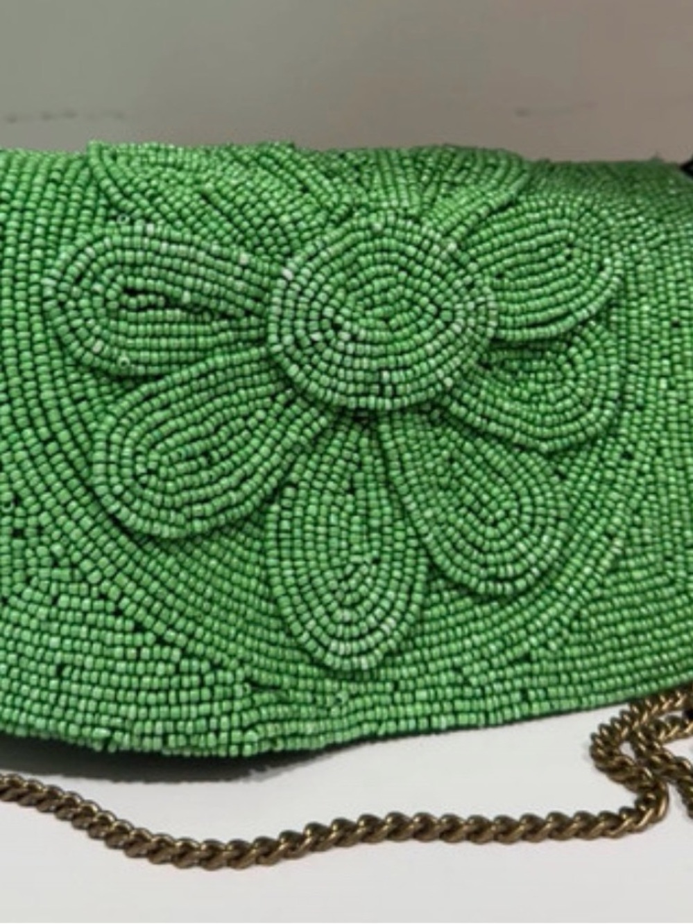 Anthropologie Green Beaded Crossbody Bag with flower